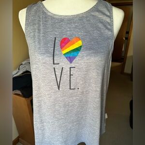 Rae Dunn Love Rainbow Heart Grey Racerback Tank Sz M
